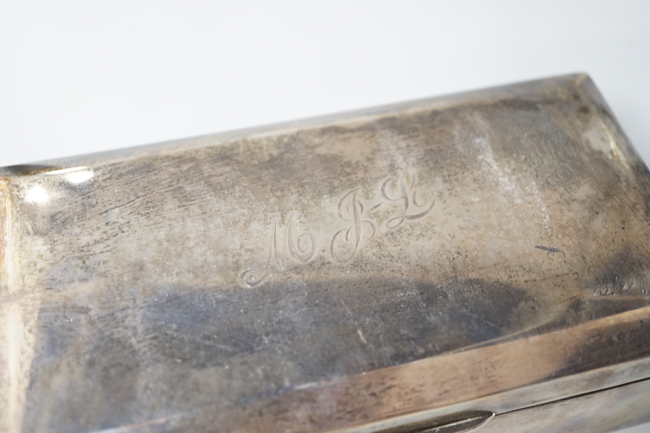 A George V plain rectangular silver cigarette box, Birmingham 1921, 18cm, gross 538 grams